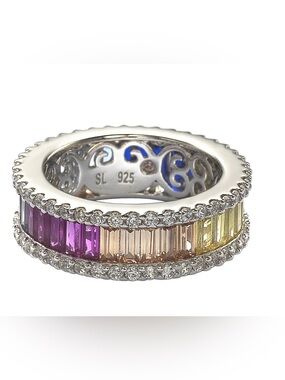 Suzy Levian Sterling Silver Multicolor Cubic Zirconia Eternity Band Ring